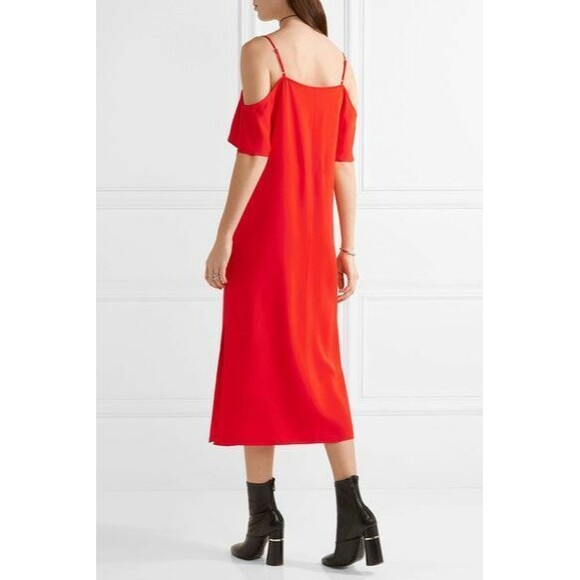 $495 NWT Alexander Wang Sz 2 Stretch Cold Shoulder Midi Dress Red Scarlet B1 - Picture 2 of 7